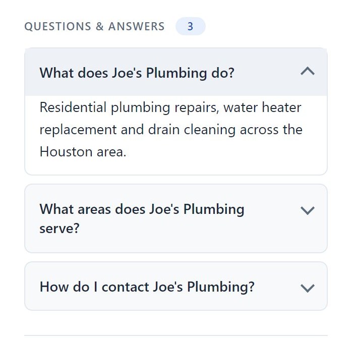 Questions and answers on a listing page, with one answer open, and the GeoJSON download below.